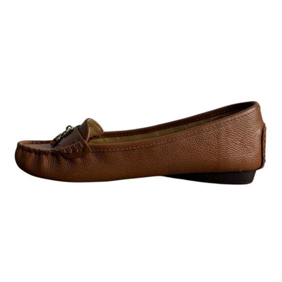 Michael Kors Hamilton Leather Brown British Tan Logo Driving Loafers Womens 6.5 - Picture 8 of 13